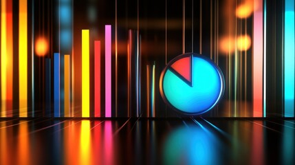 Poster - Data visualization with vibrant colored bars and a pie chart