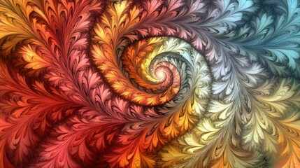 Poster - A Colorful Swirling Spiral Displays Decorative Feather Like Structures