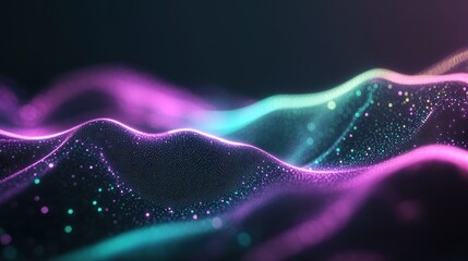 Poster - Abstract digital waves with vibrant colors and glowing particles