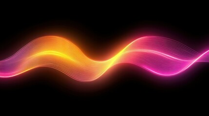 Poster - Glowing wavy light lines in shades of orange and pink