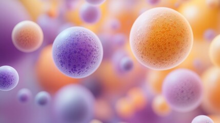 Poster - Numerous floating spheres with various colors and textures are presented