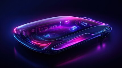 Poster - Futuristic Car Design Rendered With Neon Purple and Blue Lighting