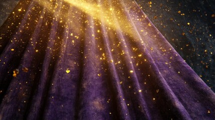 Poster - Illuminated purple fabric with golden light and glittering particles