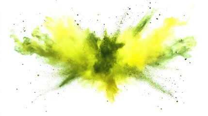 Aufkleber - Abstract explosion of green and yellow powder on white background