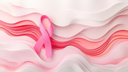 Poster - Pink Ribbon On Wavy Background Represents Breast Cancer Awareness