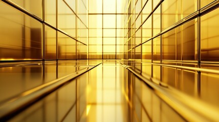Poster - A Golden Geometric Architecture Interior Reflects Light Beautifully Within Its Structure