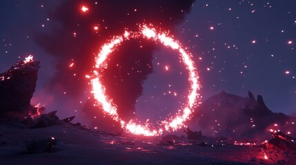 Poster - A fiery ring of light is hovering over a terrain