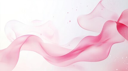 Poster - Pink flowing ribbons and floating dots against a soft white backdrop