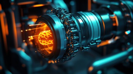 Poster - An illuminated device with glowing internal components and gears