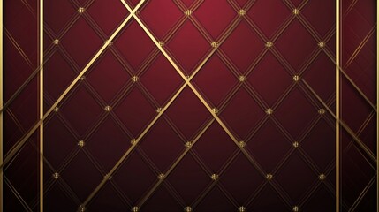 Poster - Gold Lines Overlay a Red Tufted Diamond Pattern Background
