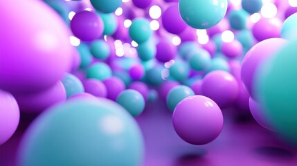 Poster - Many colorful spheres floating against a blurry background of light