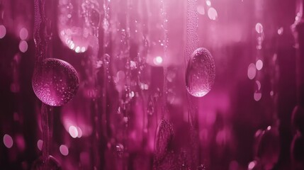 Poster - Close up view of water droplets and droplets in a pink hue