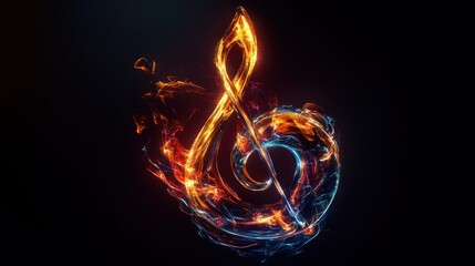 Poster - The Fiery Musical Treble Clef Glowing Against Black Background