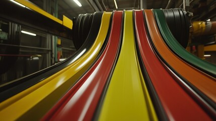 Poster - Various Colored Conveyor Belts in an Industrial Manufacturing Setting