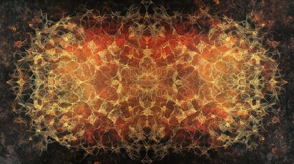 Poster - A golden fractal pattern centered on a dark background design