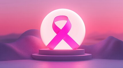 Poster - A pink ribbon displays inside a glowing circle on a platform