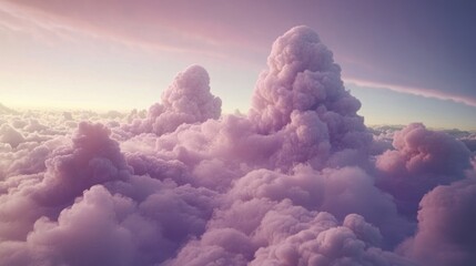 Poster - The fluffy white clouds are softly illuminated by the setting sun