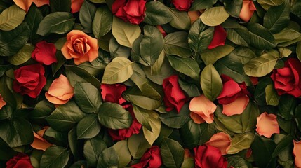 Poster - A beautiful arrangement of red and orange roses and leaves
