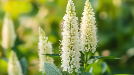 Poster - Delicate White Flower Spikes Growing Amidst Lush Green Foliage