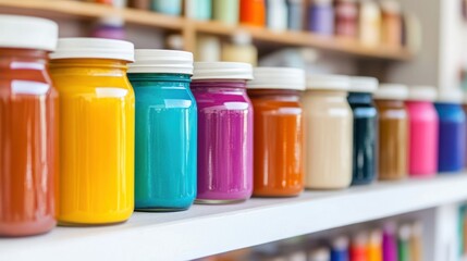 Poster - A collection of painted jars arranged in a row on a shelf