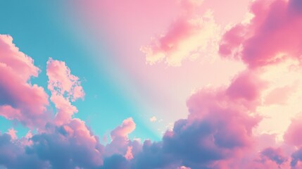 Poster - Beautiful clouds float in a blue and pink gradient sky