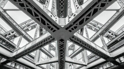 Poster - A symmetrical architectural image showing complex metal structural components