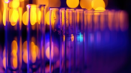 Poster - Several scientific glass test tubes with beautiful blurry colors