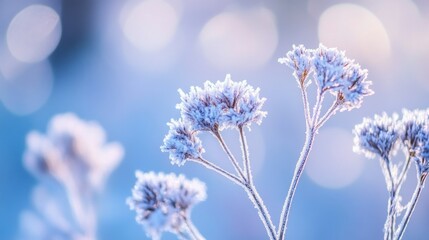 Poster - Frozen plants with delicate frosted flowers in a winter wonderland