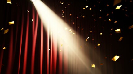 Poster - Red Theater Curtains Spotlighted With Confetti Falling Downwards Slowly