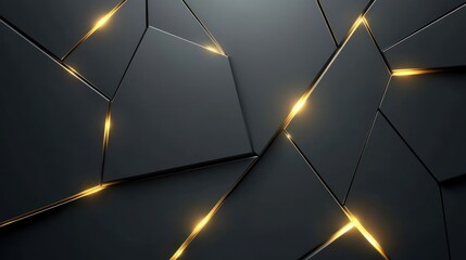 Poster - Geometric shapes with golden lines and illuminating a dark background