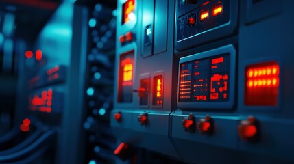 Poster - The control panel shows different lights and red data displays