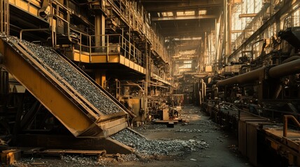 Poster - An industrial interior featuring machinery and conveyor belts with materials