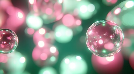 Aufkleber - Shiny Bubbles with Pink and Green Colors in a Dark Environment