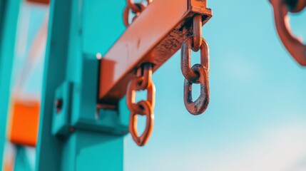 Poster - Close up of rusty chains hanging from a metal beam