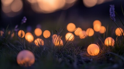 Poster - Evening lights shining gently in the lush soft green grass