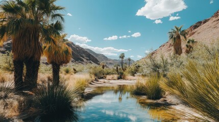 Poster - Beautiful scenic view of palm trees and a calm water body
