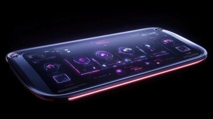 Poster - A futuristic tablet showing an interface with digital information displayed