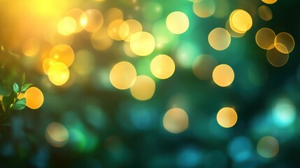Poster - Bokeh effect with yellow light and blurred green background