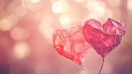 Poster - Two Hearts of Paper Floating Amidst A Blurred Soft Background
