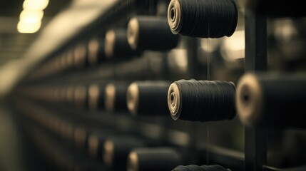 Poster - Spools of thread are displayed in an industrial manufacturing facility
