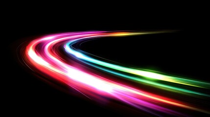 Poster - Bright multicolored glowing lines against a stark black background display