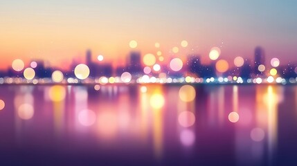 Poster - A beautiful bokeh cityscape with buildings and reflections appears stunning