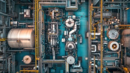Poster - Overhead view shows industrial complex with pipes and tanks