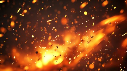 Poster - Glowing embers and flames dance vividly in the dark background