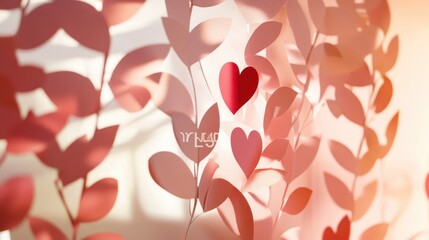 Poster - Delicate paper cutouts of hearts and leaves with sunlight