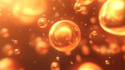 Poster - Golden Spheres Floating in a Warm Orange Illuminated Background