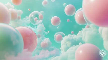 Poster - Abstract Art Featuring Floating Spheres Within A Cloudy Sky
