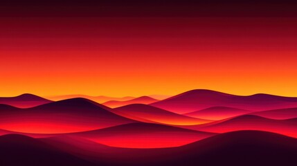 Poster - Abstract image depicting stylized hills and a vibrant sunset