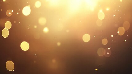 Poster - Golden bokeh lights and particles floating across the brown background