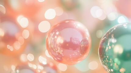 Poster - Floating bubble ornaments with bokeh background create a soft ambiance
